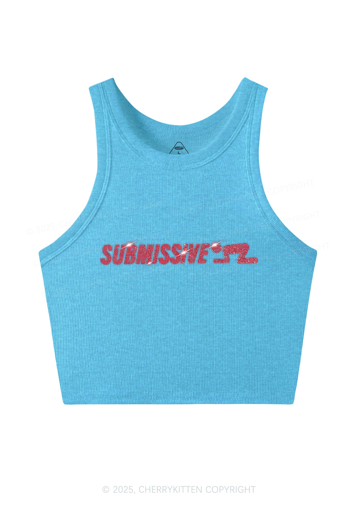 Rhinestone Submissive Man Y2K Crop Tank Top Cherrykitten