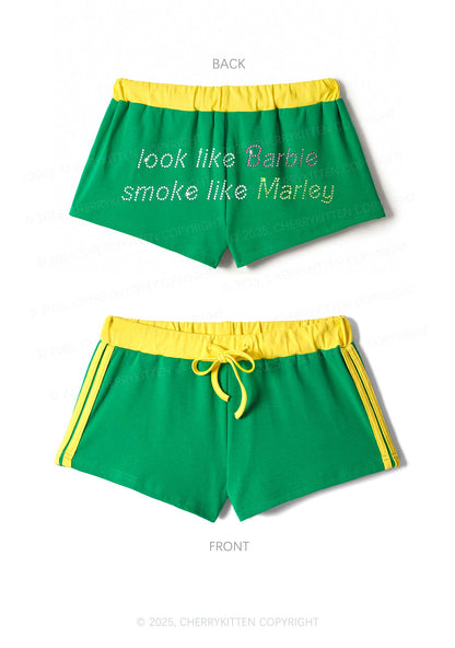 Rhinestone Smoke Like Marley Y2K Drawstring Mini Shorts Cherrykitten