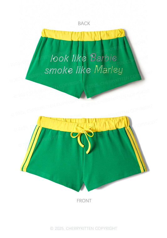Rhinestone Smoke Like Marley Y2K Drawstring Mini Shorts Cherrykitten