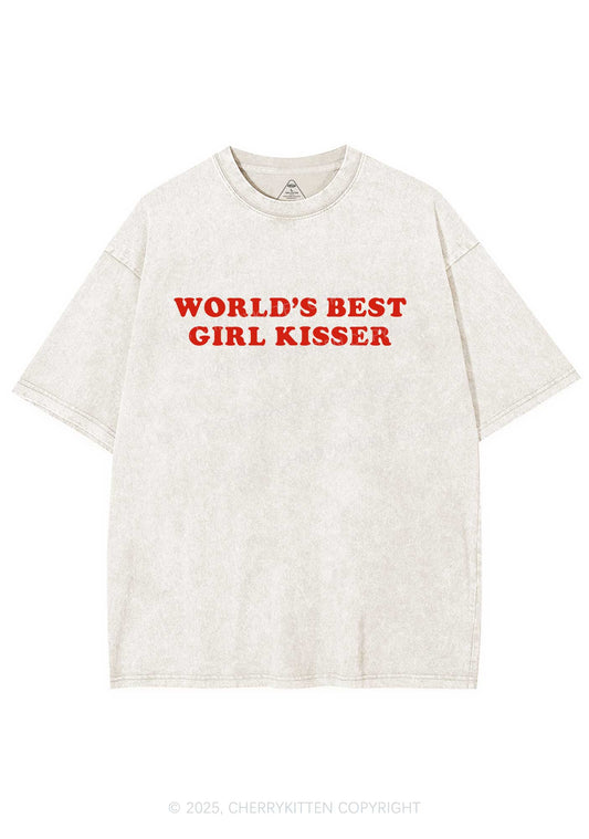 Best Girl Kisser Y2K Shirts Washed Tee Cherrykitten