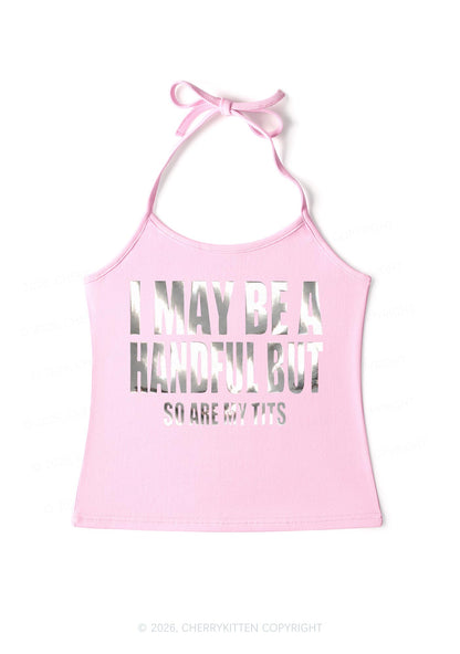 I May Be Handful Silver Foil Printed Y2K Halter Neck Cami Cherrykitten