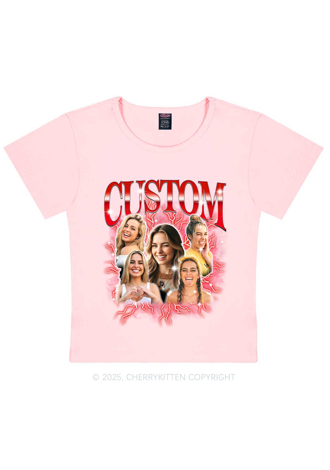 Custom Collage Portrait Y2K Baby Tee Cherrykitten