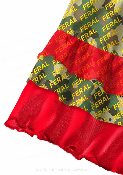 Wild Camouflage Feral Y2K Print Mini Layered Skirt Cherrykitten