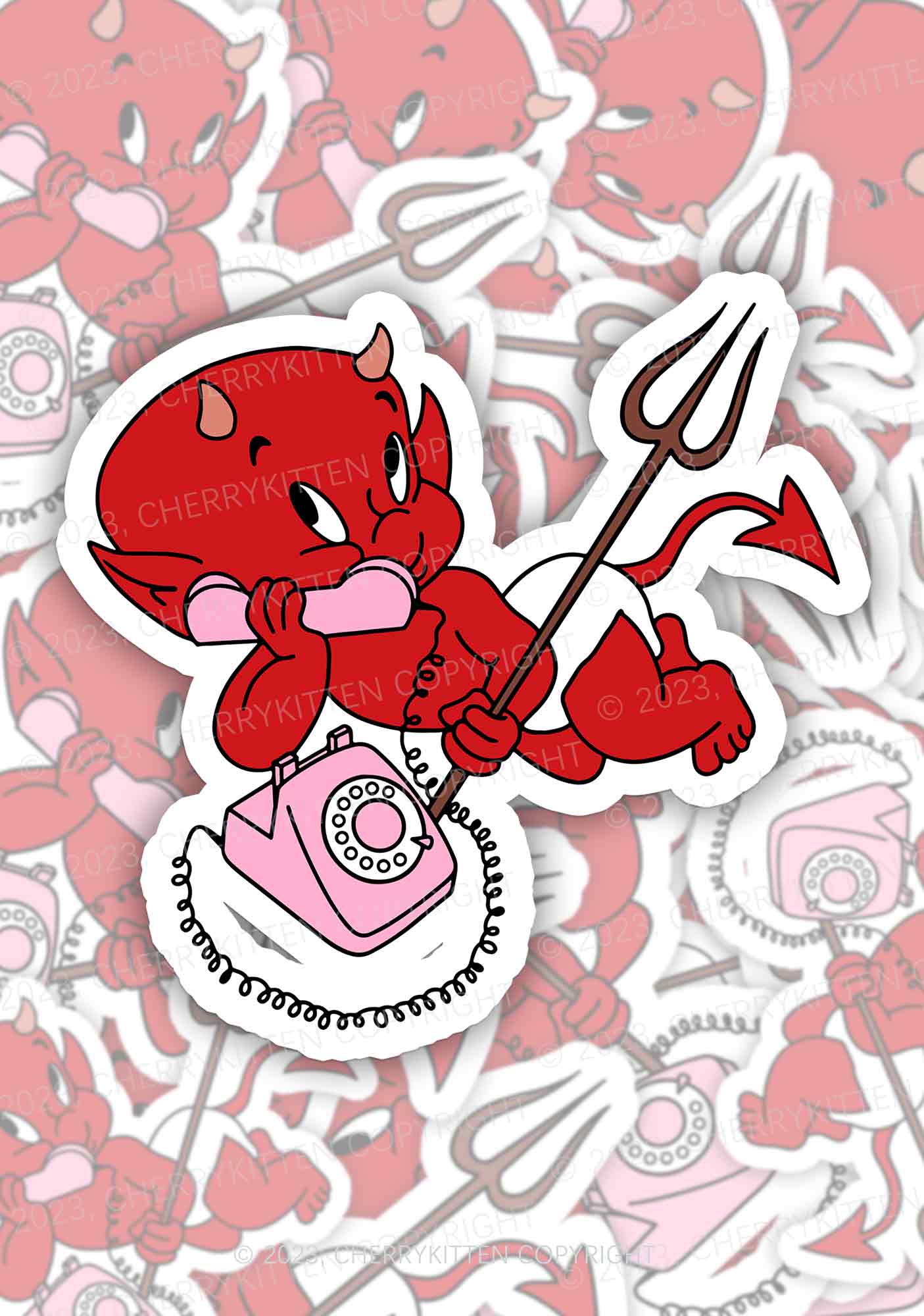 Little Devil On The Phone 1Pc Y2K Sticker Cherrykitten