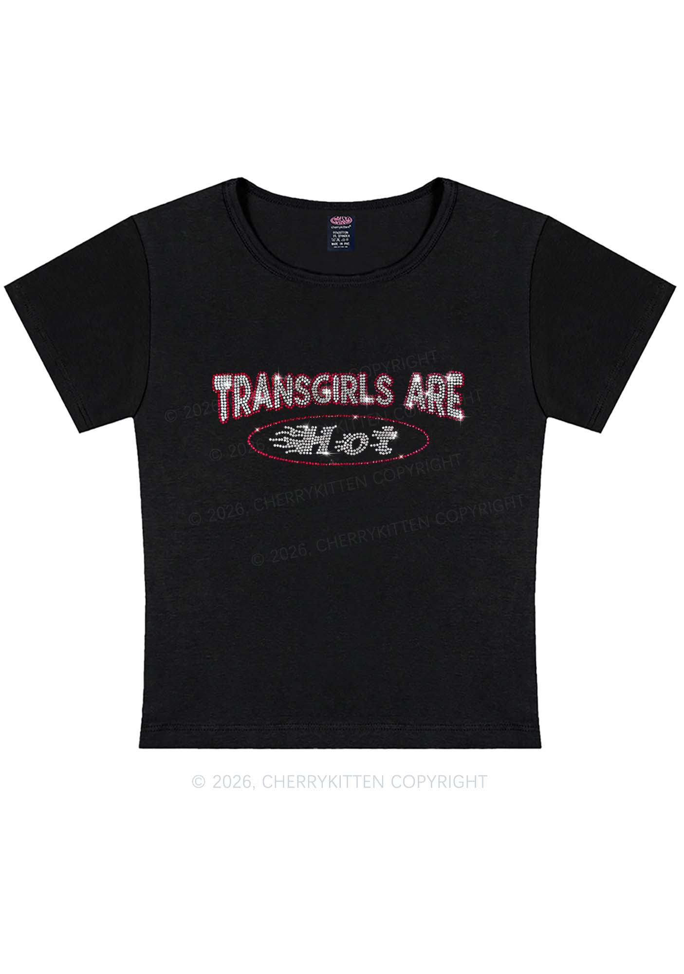 Rhinestone Transgirls Are Hot Pride Y2K Baby Tee Cherrykitten