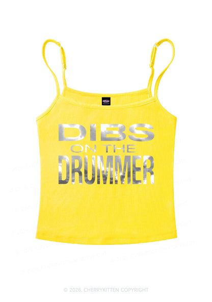 Dibs On The Drummer Silver Foil Printed Y2K Spaghetti Strap Cami Cherrykitten