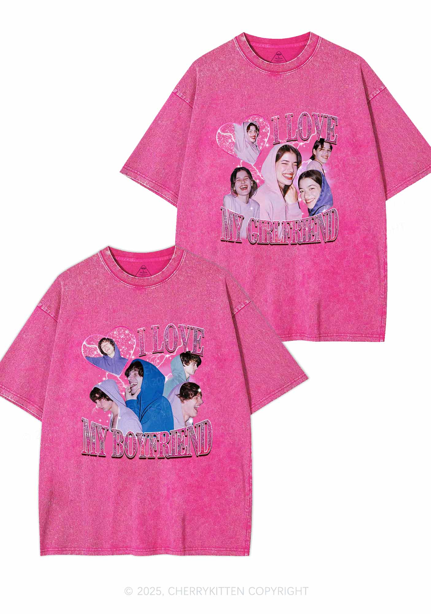 Custom Photos I Love GF BF Y2K Valentine's Day Washed Tee Cherrykitten