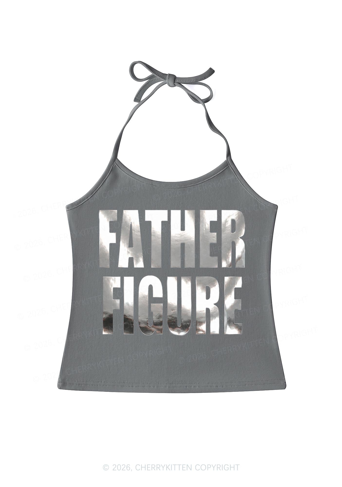 Father Figure Silver Foil Printed Y2K Halter Neck Cami Cherrykitten