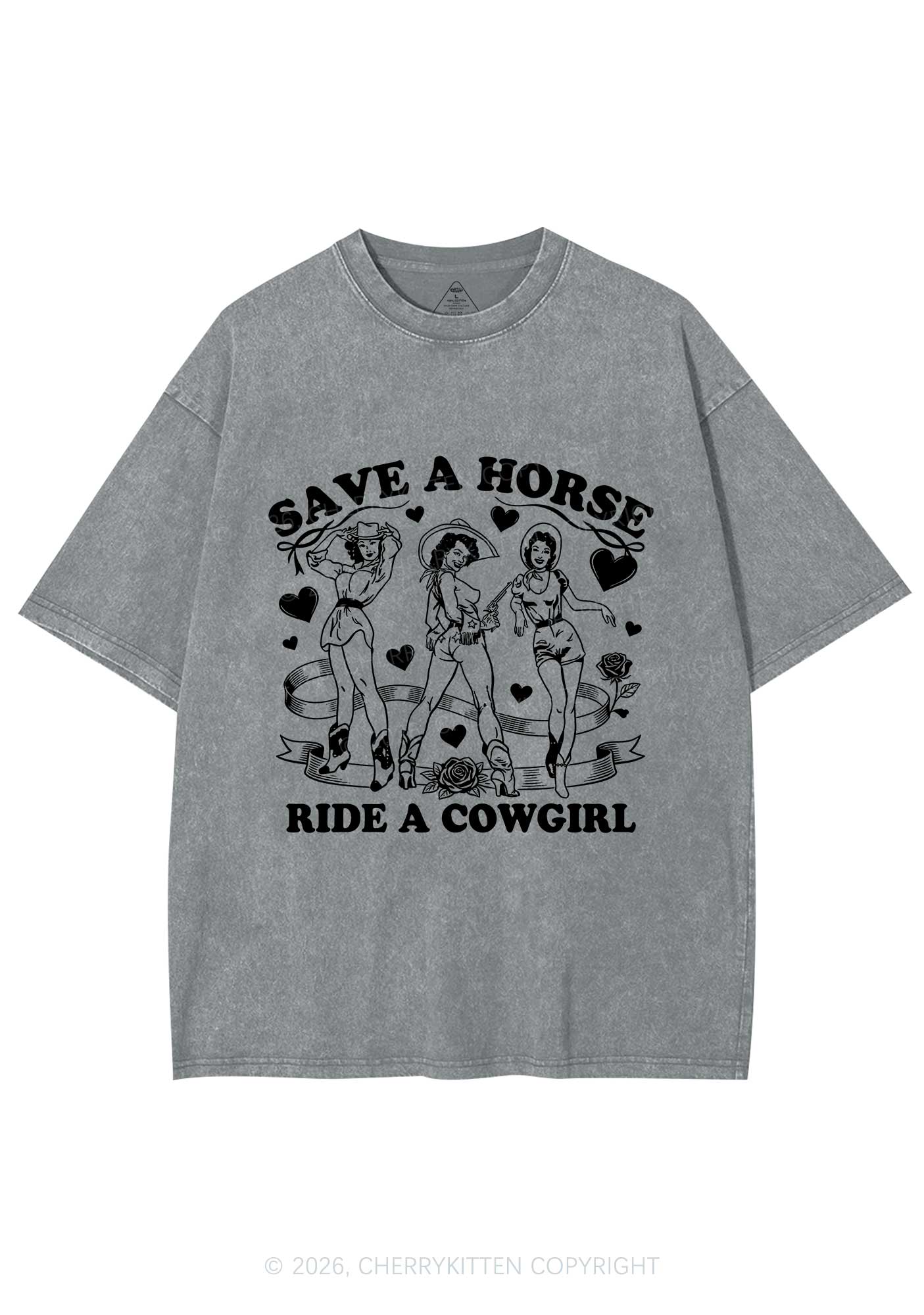 Ride A Cowgirl Valentine's Day Y2K Shirts Washed Tee Cherrykitten