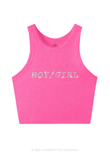 Rhinestone Boy Or Girl Pride Y2K Crop Tank Top Cherrykitten