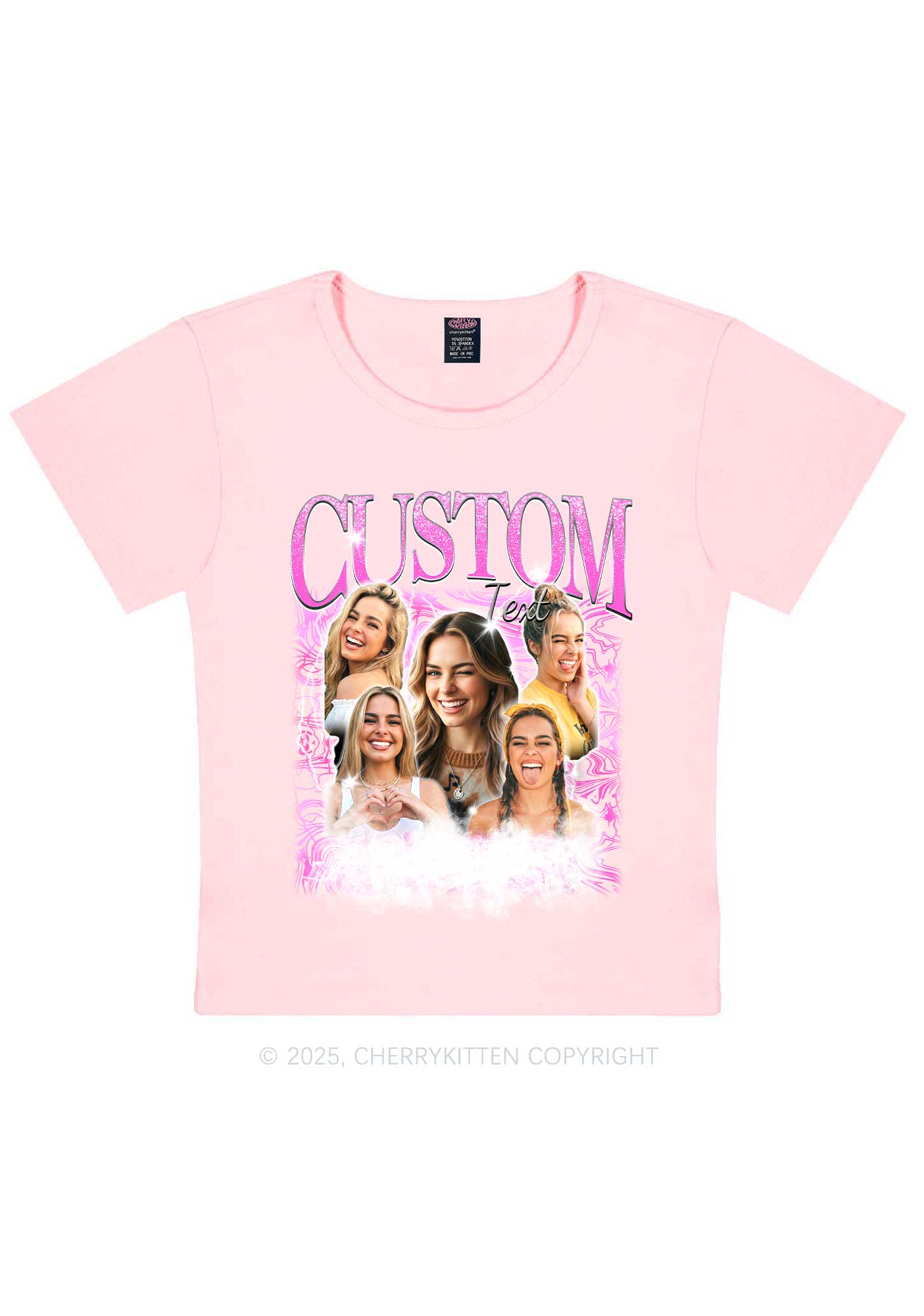 Custom Portrait Glitter Text Y2K Baby Tee Cherrykitten
