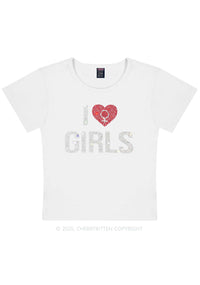 Rhinestone I Love Girls Pride Y2K Baby Tee Cherrykitten