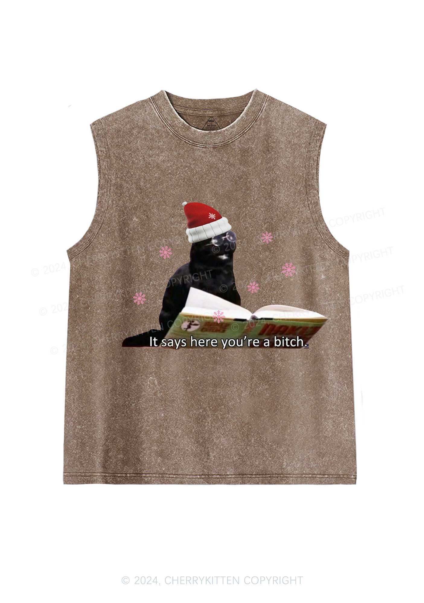 Christmas Cat Bxxch Y2K Washed Tank Cherrykitten