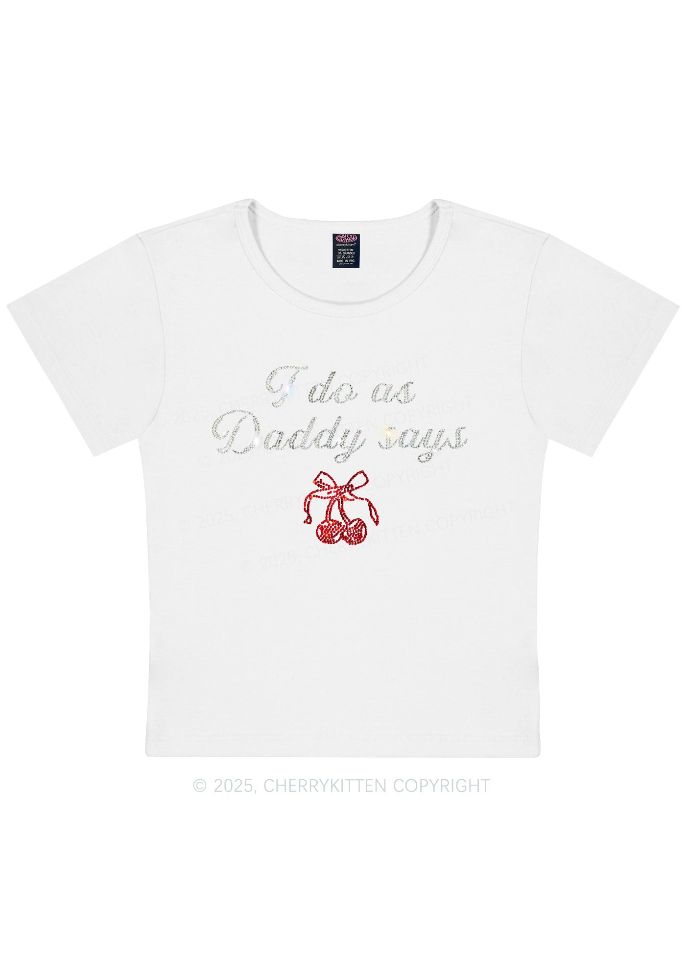 Curvy Rhinestone I Do As Daddy Says Y2K Baby Tee Cherrykitten
