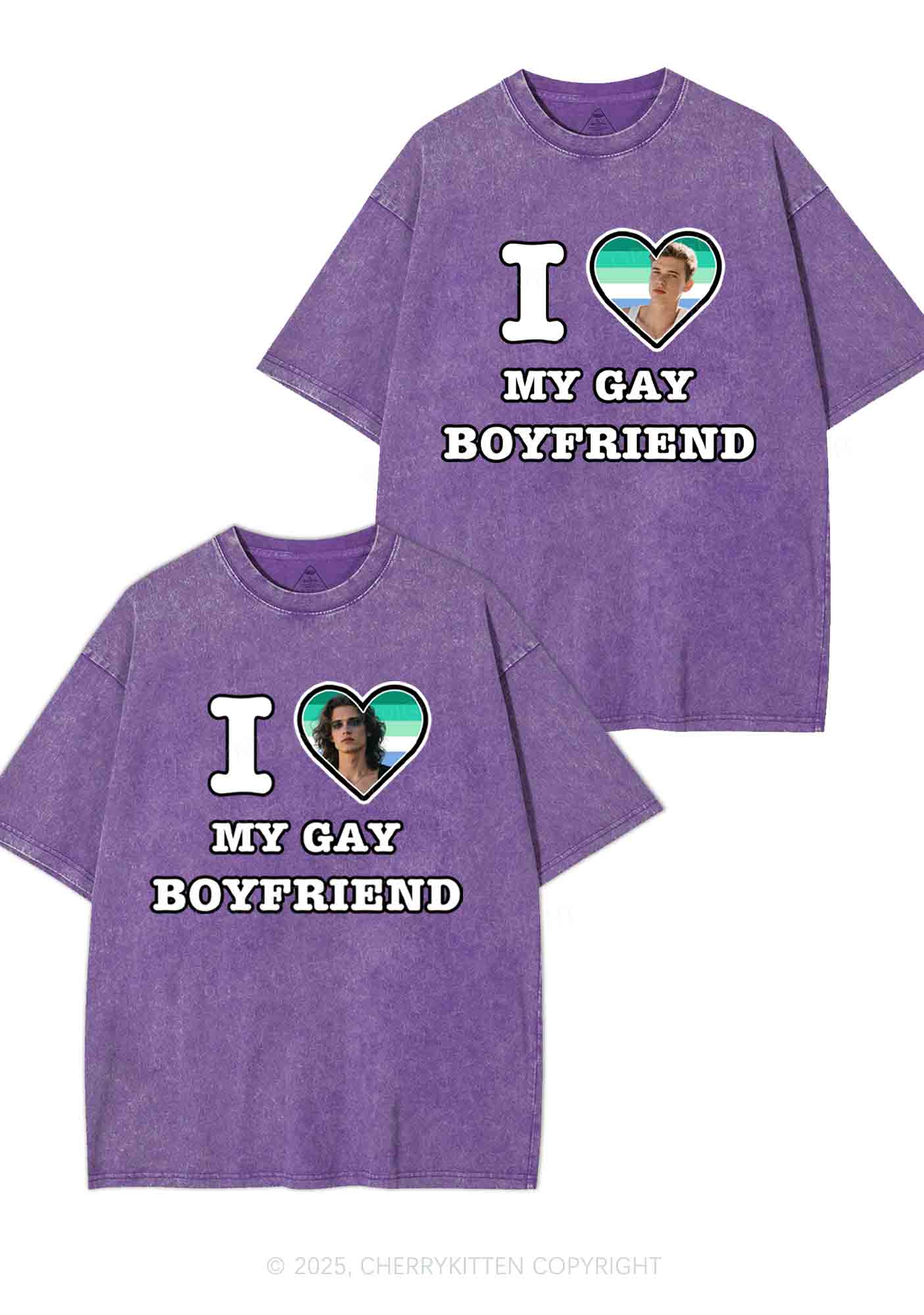 Custom My Gay BF Pride Y2K Valentine's Day Washed Tee Cherrykitten