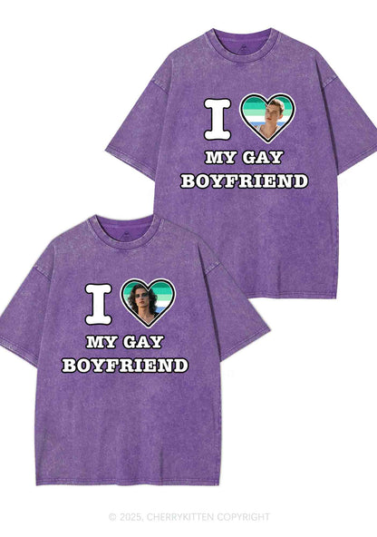 Custom My Gay BF Pride Y2K Valentine's Day Washed Tee Cherrykitten