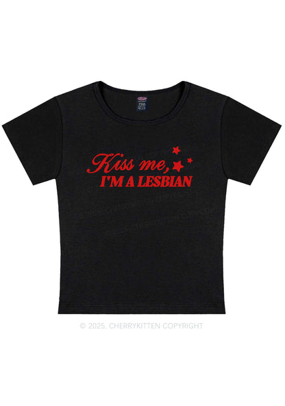 Kiss Me Im Lesbian Pride Y2K Baby Tee Cherrykitten