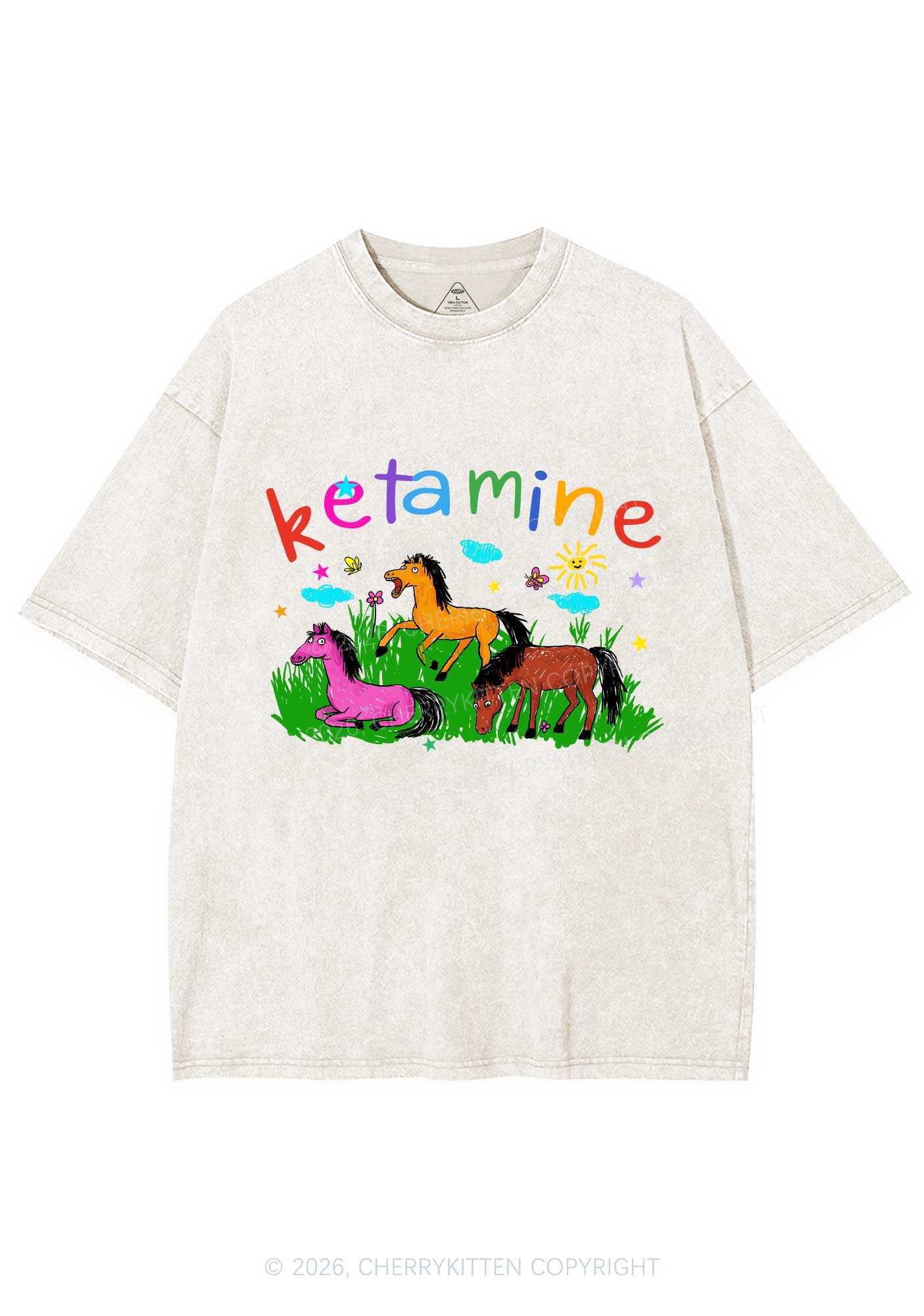 Rainbow K Pony Y2K Shirts Washed Tee Cherrykitten