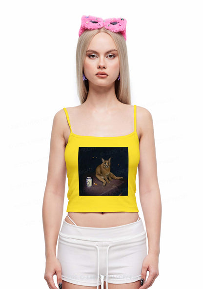 Drinking Floppa Y2K Spaghetti Strap Cami Cherrykitten