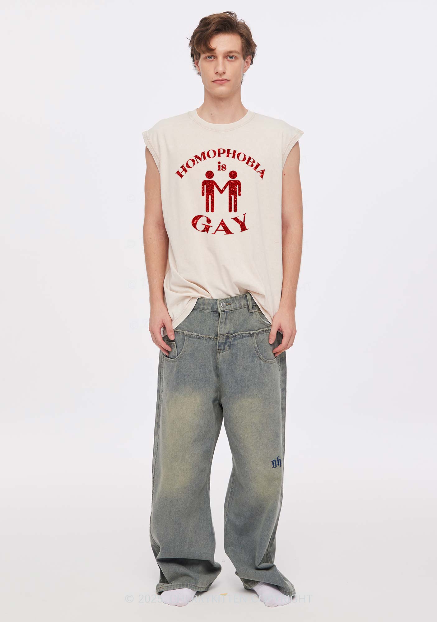 Glitter Homophobia Is Gay Pride Y2K Washed Muscle Tank Cherrykitten