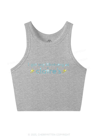 Rhinestone I Got My Lobotomy At Claires Y2K Crop Tank Top Cherrykitten