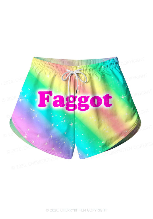 Rainbow Slide Faggot Pride Y2K Print Men Beach Shorts Cherrykitten