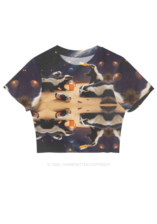 Drunk Badger Y2K Mesh Crop Top Cherrykitten