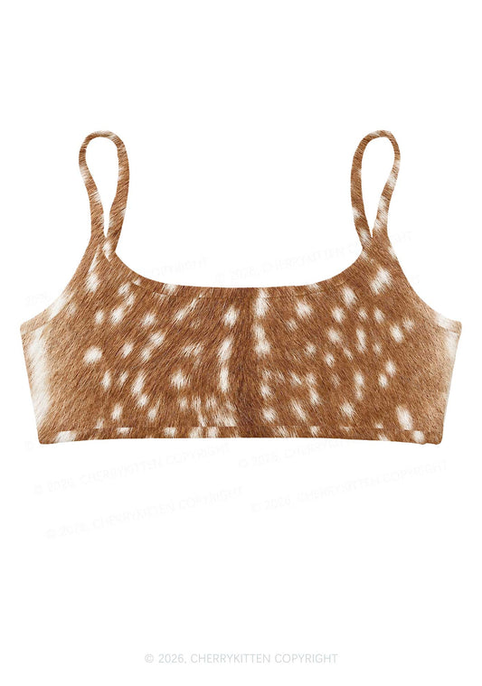 Brown Deer Dots Y2K Print Super Crop Cami Cherrykitten