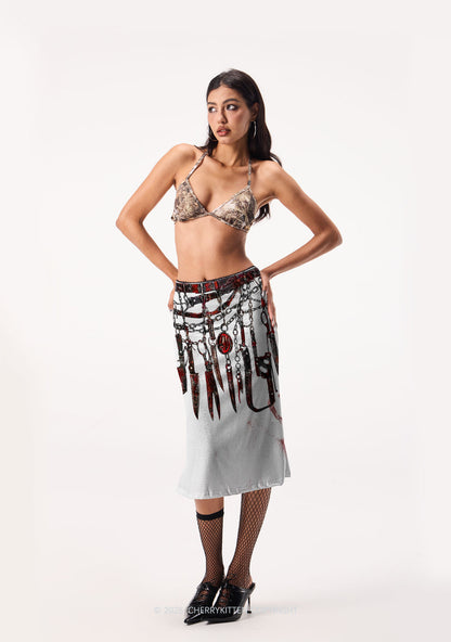 Halloween Bloody Weapon Chains Y2K Print Midi Skirt Cherrykitten