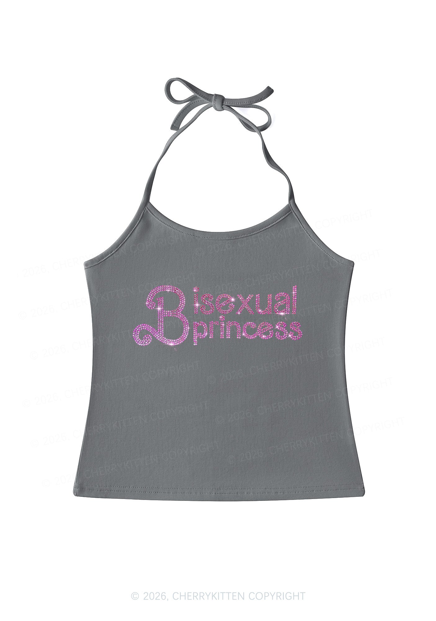 Rhinestone Bisexual Princess Pride Y2K Halter Neck Cami Cherrykitten