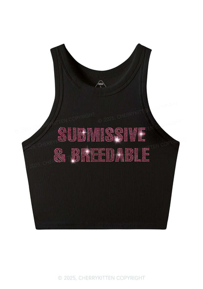Rhinestone Submissive And Breedable Y2K Crop Tank Top Cherrykitten