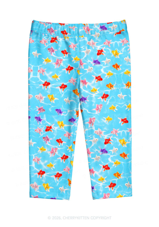 Water Ripple Goldfish Y2K Print Capri Pants Cherrykitten