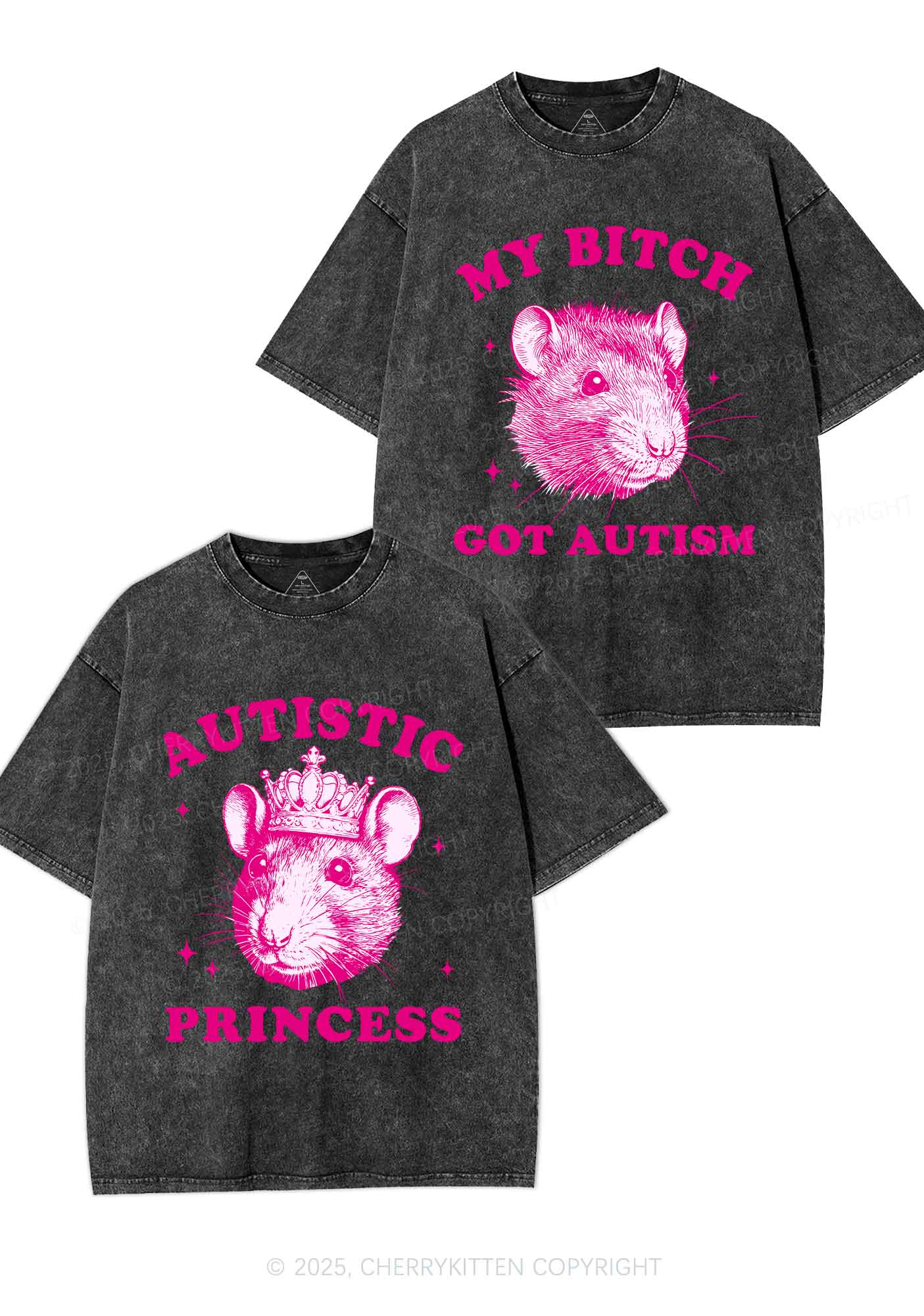 Autistic Princess Rats Y2K Valentine's Day Washed Tee Cherrykitten