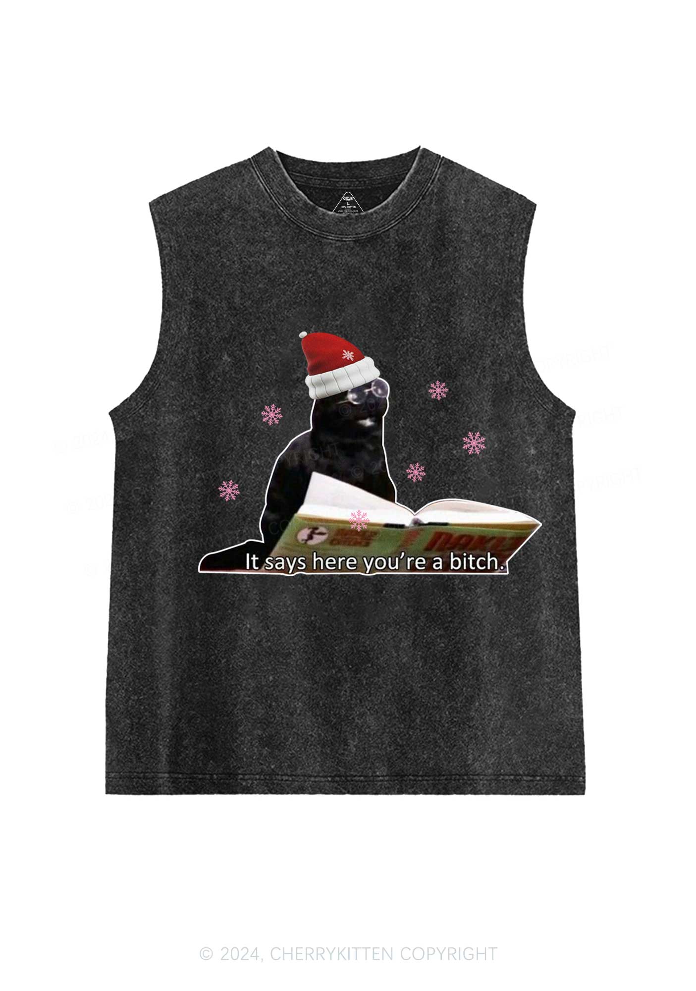 Christmas Cat Bxxch Y2K Washed Tank Cherrykitten