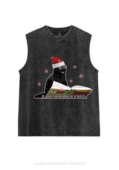 Christmas Cat Bxxch Y2K Washed Tank Cherrykitten
