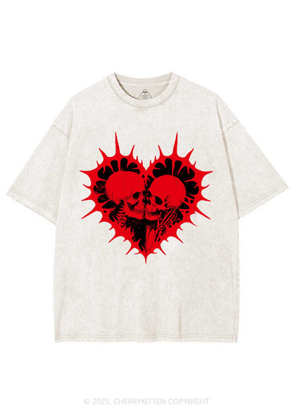 Spiked Heart Skulls Valentine's Day Y2K Shirts Washed Tee Cherrykitten