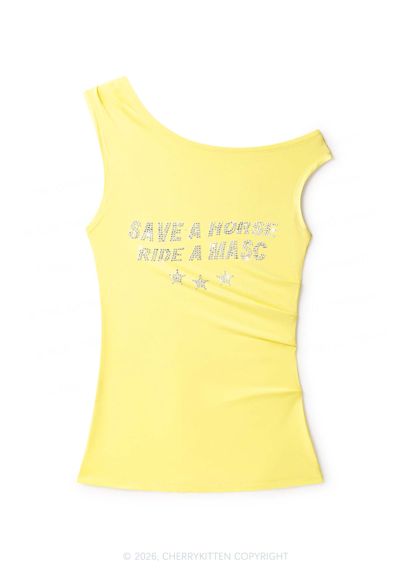 Rhinestone Ride A Masc Pride Y2K Off Shoulder Tank Top Cherrykitten