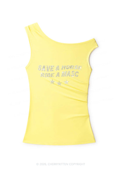 Rhinestone Ride A Masc Pride Y2K Off Shoulder Tank Top Cherrykitten