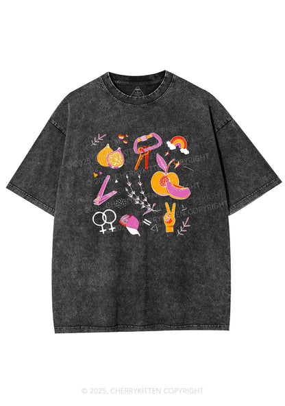 Lesbian Symbols Y2K Shirts Washed Tee Cherrykitten