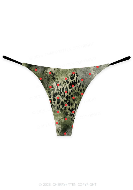 Red Dots On Green Leopard Y2K Print Bikini String Thong Cherrykitten