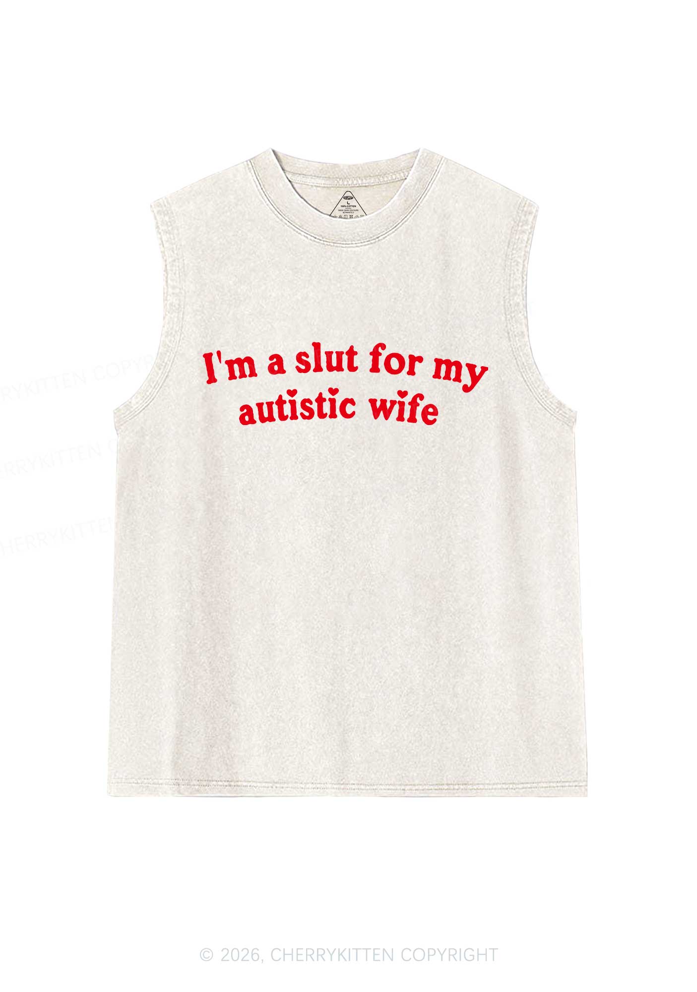 Slxt For My Autistic Wife Y2K Washed Muscle Tank Cherrykitten
