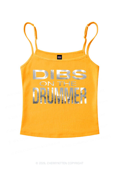 Dibs On The Drummer Silver Foil Printed Y2K Spaghetti Strap Cami Cherrykitten