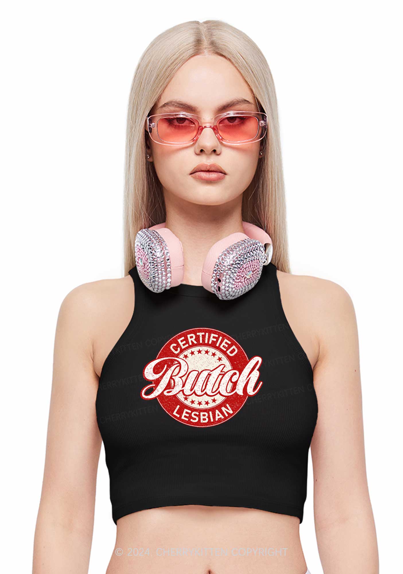 Certified Butch Lesbian Y2K Crop Tank Top Cherrykitten