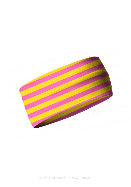 Pink And Yellow Stripes Y2K Print Headband Cherrykitten