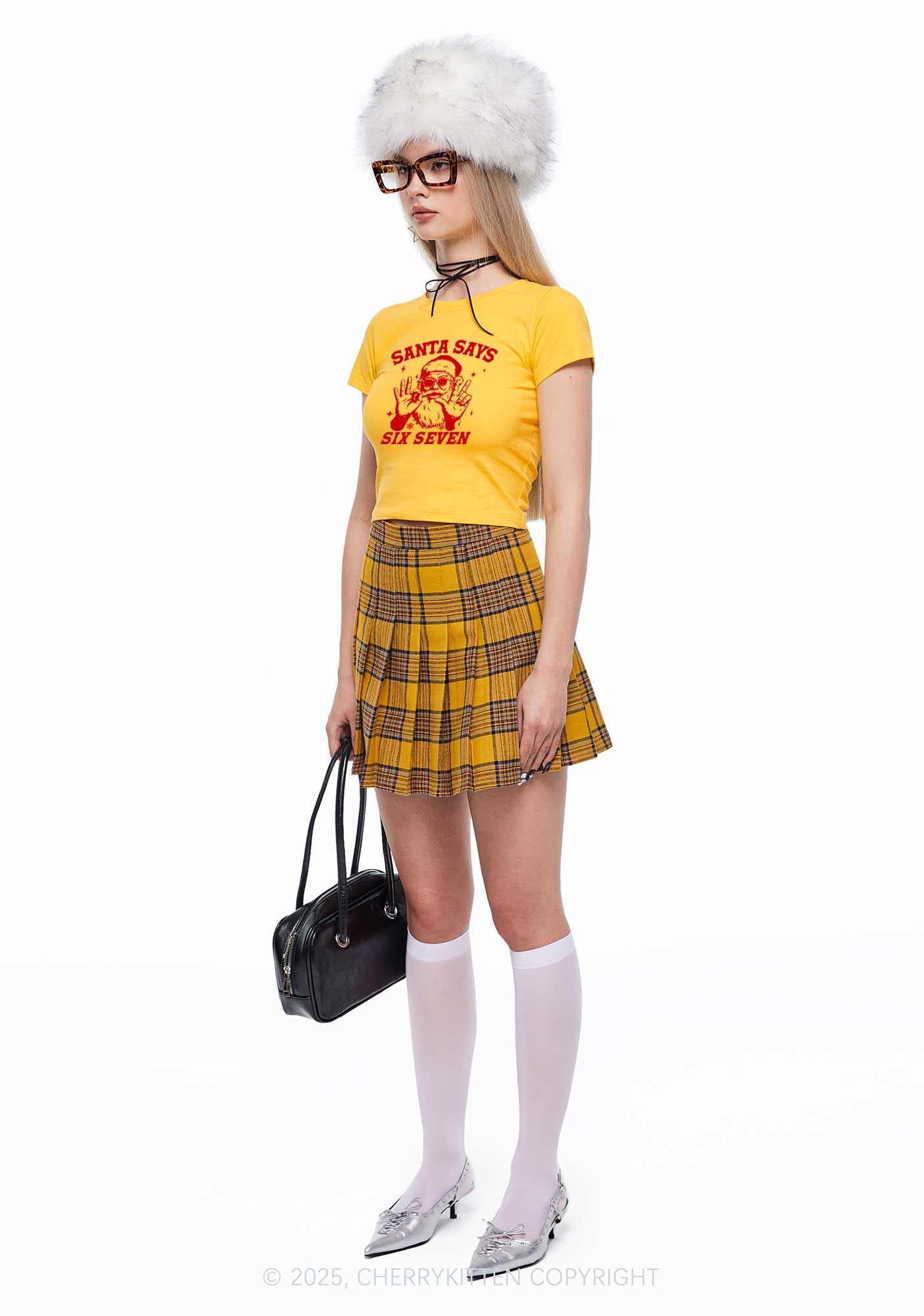 Christmas Santa Says Six Seven Y2K Baby Tee Cherrykitten