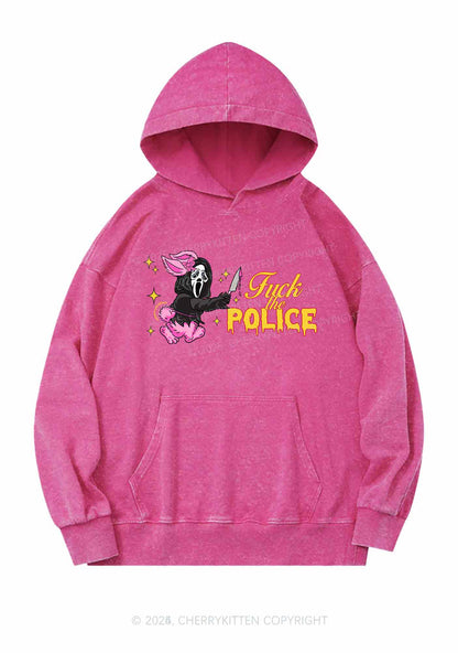 Halloween Fxxk The Police Y2K Washed Hoodie Cherrykitten