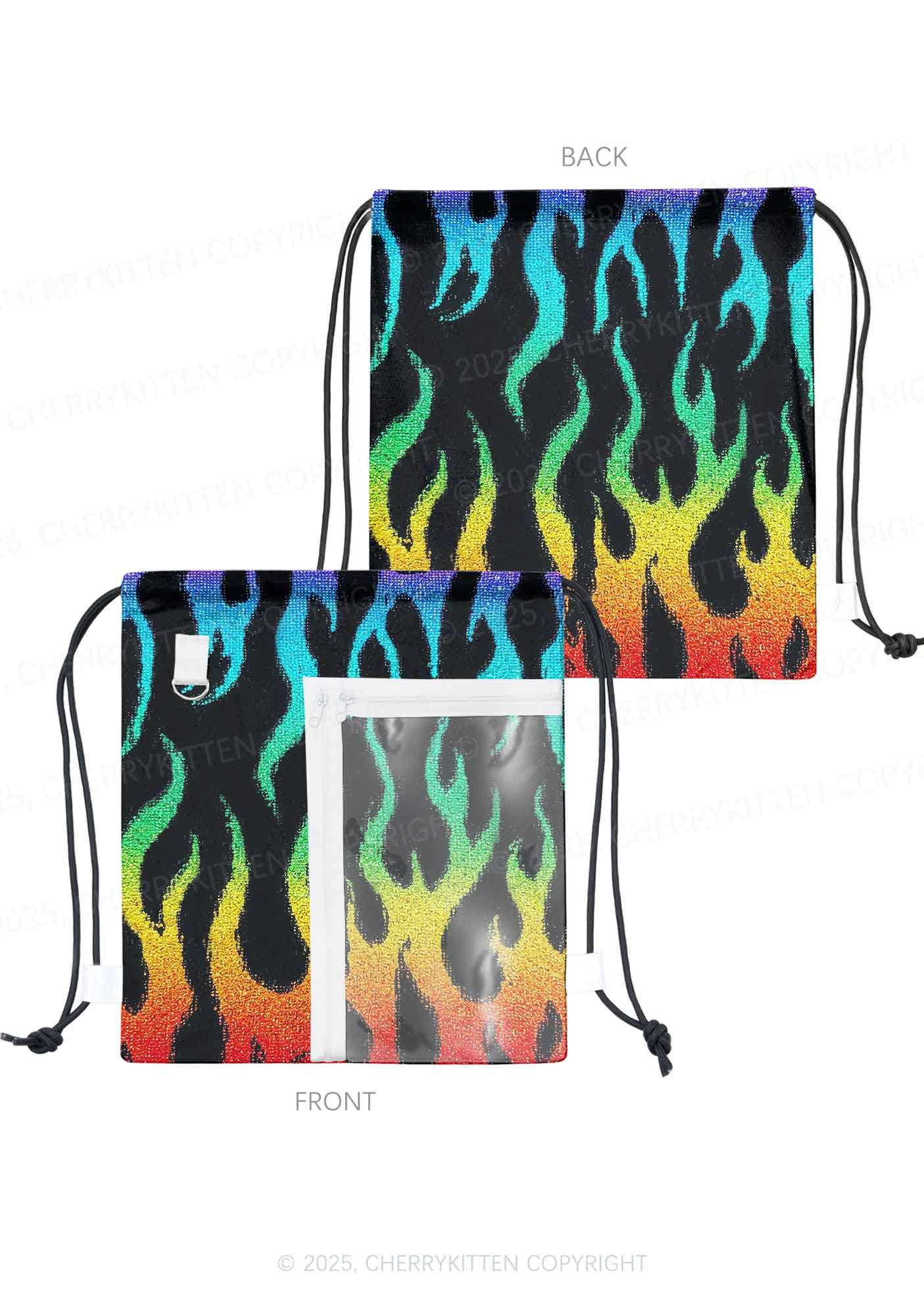Rainbow Flame Pride Y2K Drawstring Itabag Backpack Cherrykitten