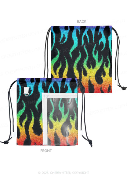 Rainbow Flame Pride Y2K Drawstring Itabag Backpack Cherrykitten