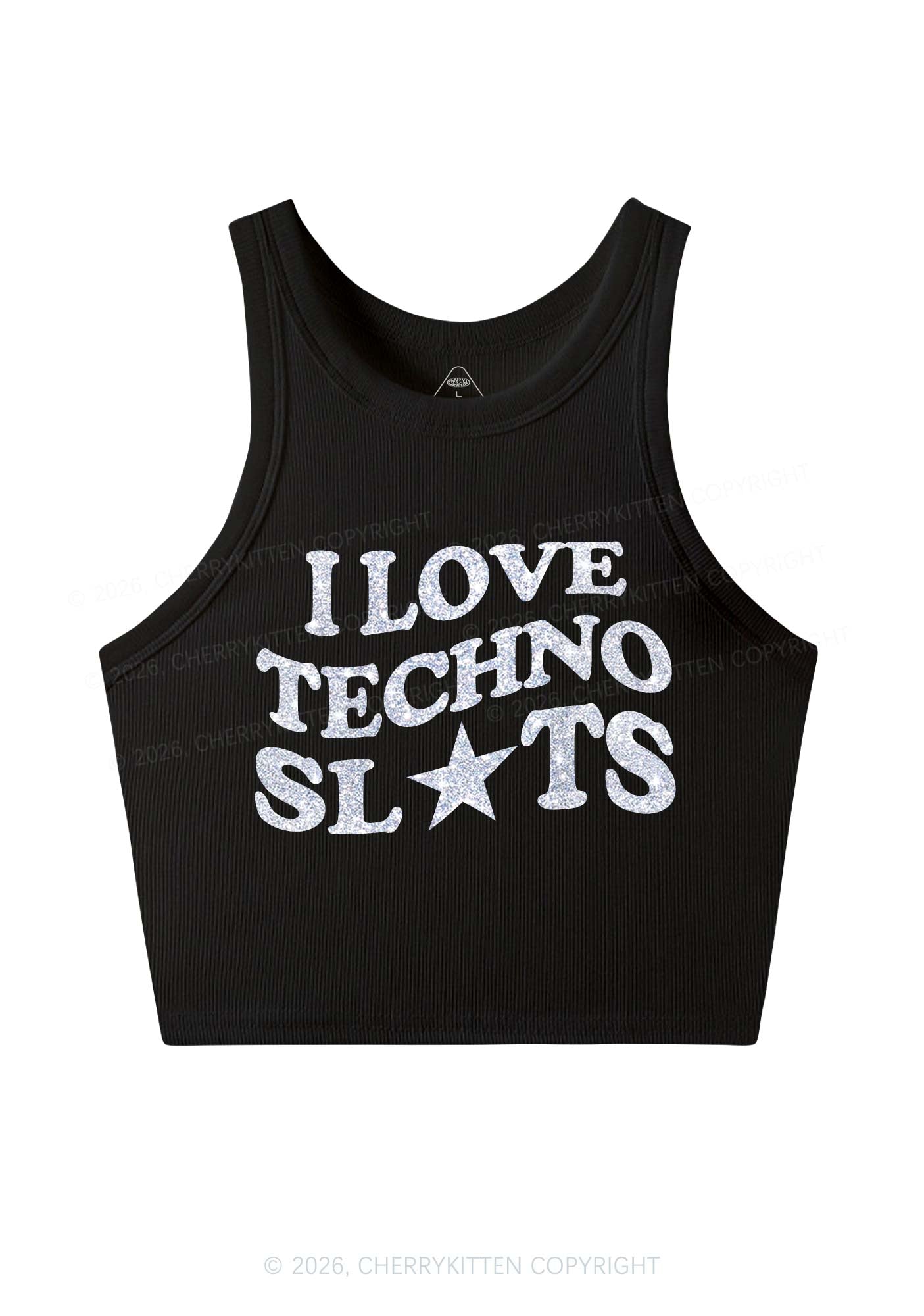Glitter I Love Techno Slxts Y2K Crop Tank Top Cherrykitten