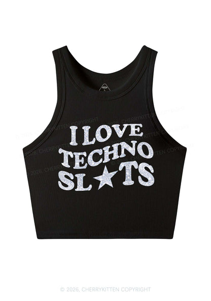 Glitter I Love Techno Slxts Y2K Crop Tank Top Cherrykitten